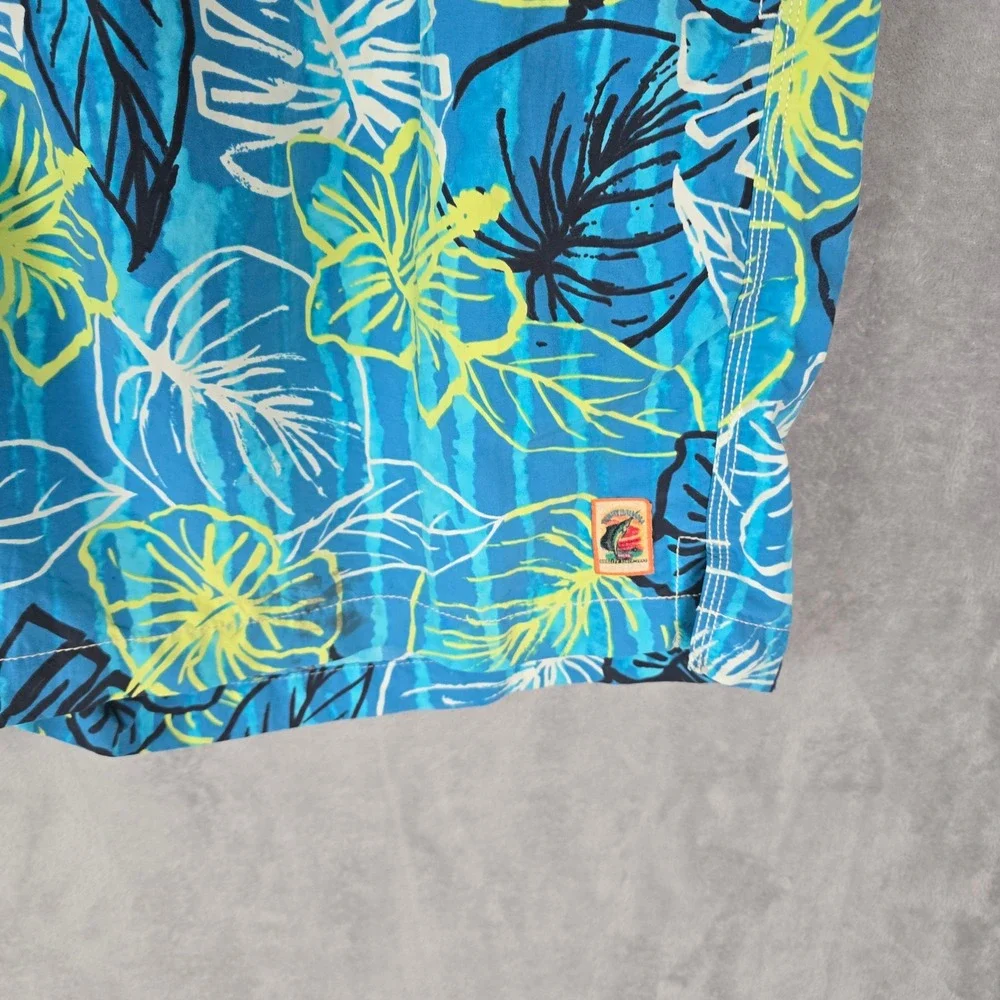 Vtg Tommy Bahama Men XL Blue Tropical Floral Mesh Lined Swim Trunks Board Shorts